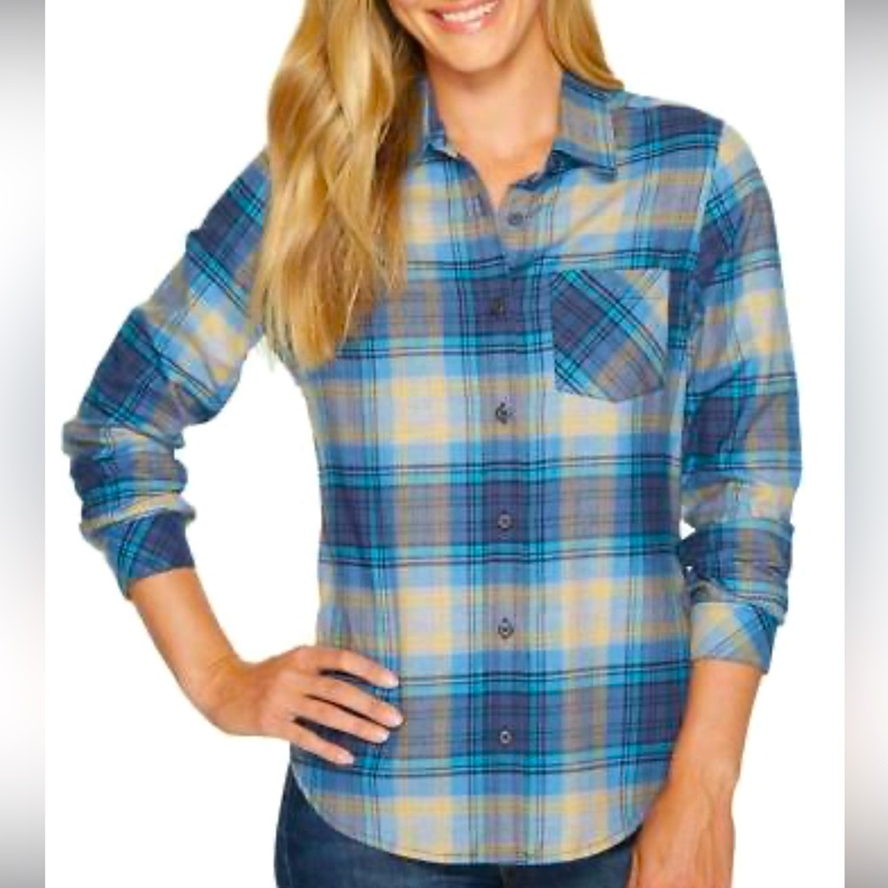 Pendleton Shirt Womens M Blue Plaid Button Up Long Sleeve Flannel Cotton